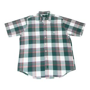 Hunt Club Shirt Mens Large Green White Plaid Short Sleeve Button Down Classic‎